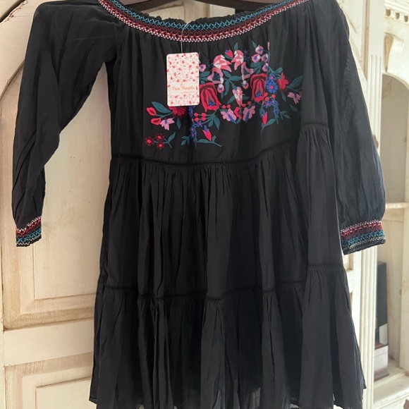 NWT Free People Smocked Dress Black Size Small off the shoulder - Picture 3 of 7